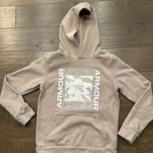 Under Armour Youth Boys Rival Fleece Hoodie Tan White Logo